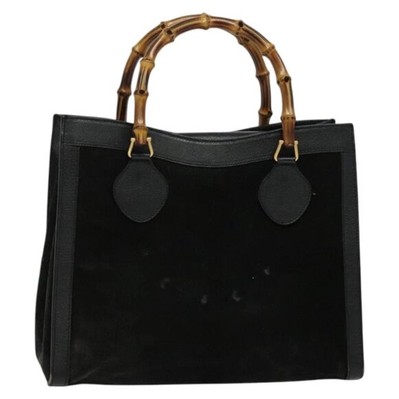 GUCCI Bamboo Tote Bag Suede Leather Black Gold - Picture 1 of 16